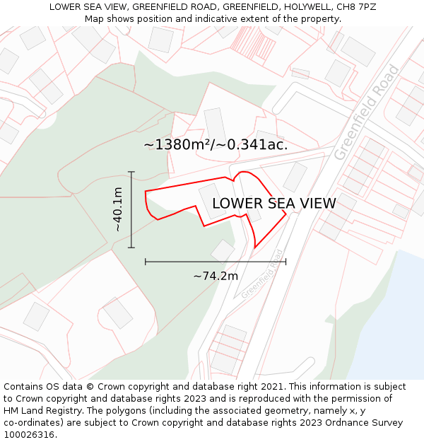 LOWER SEA VIEW, GREENFIELD ROAD, GREENFIELD, HOLYWELL, CH8 7PZ: Plot and title map