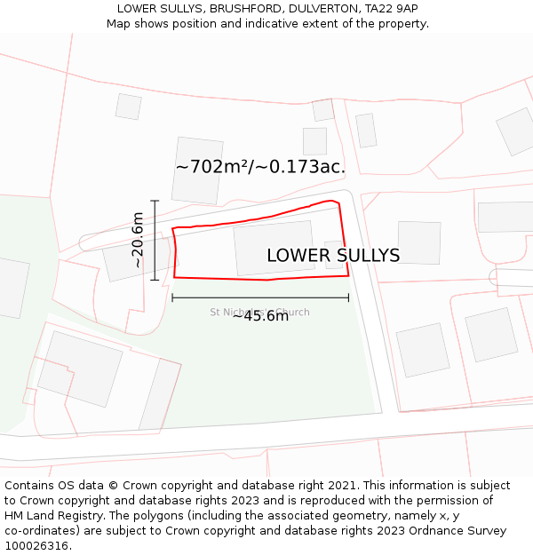 LOWER SULLYS, BRUSHFORD, DULVERTON, TA22 9AP: Plot and title map