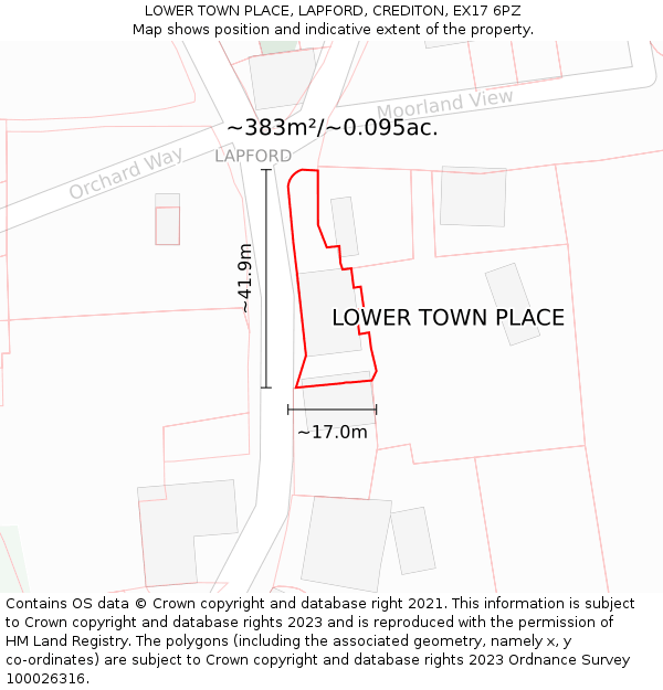 LOWER TOWN PLACE, LAPFORD, CREDITON, EX17 6PZ: Plot and title map