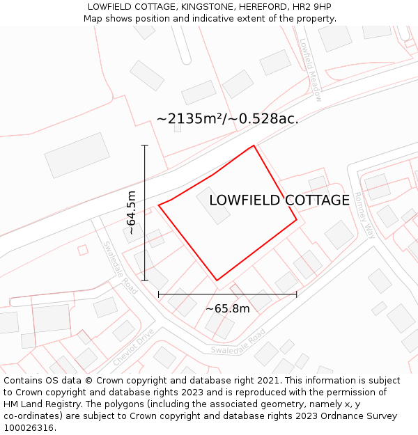 LOWFIELD COTTAGE, KINGSTONE, HEREFORD, HR2 9HP: Plot and title map