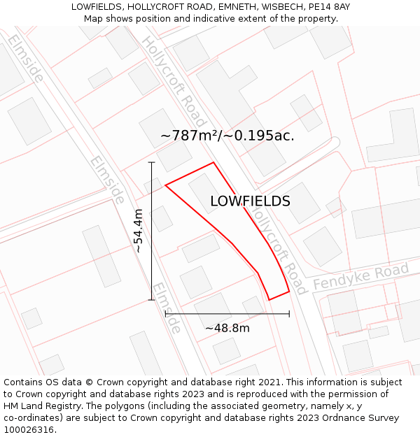 LOWFIELDS, HOLLYCROFT ROAD, EMNETH, WISBECH, PE14 8AY: Plot and title map