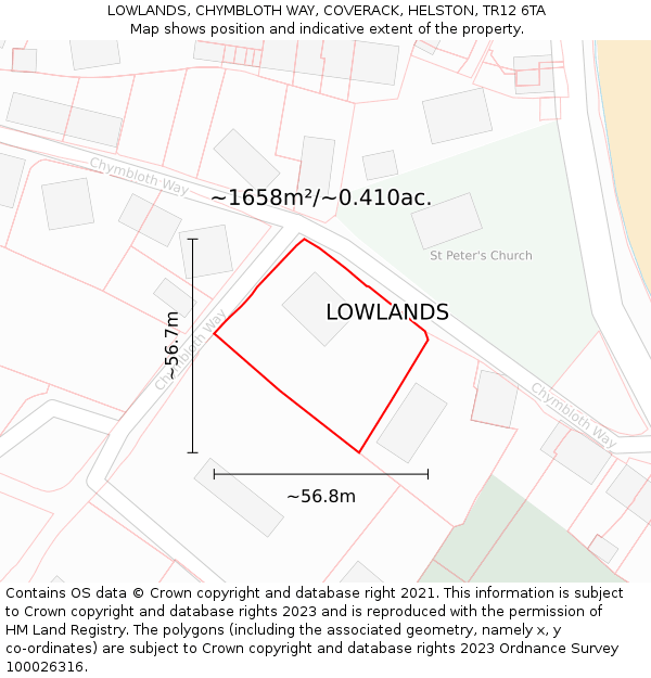 LOWLANDS, CHYMBLOTH WAY, COVERACK, HELSTON, TR12 6TA: Plot and title map