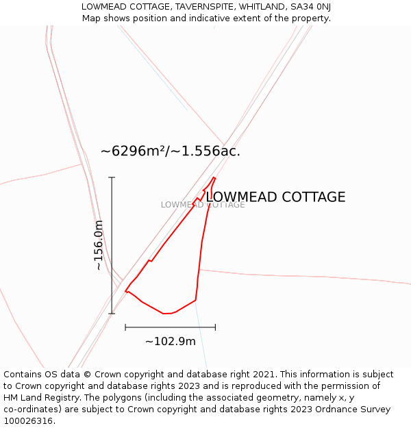 LOWMEAD COTTAGE, TAVERNSPITE, WHITLAND, SA34 0NJ: Plot and title map