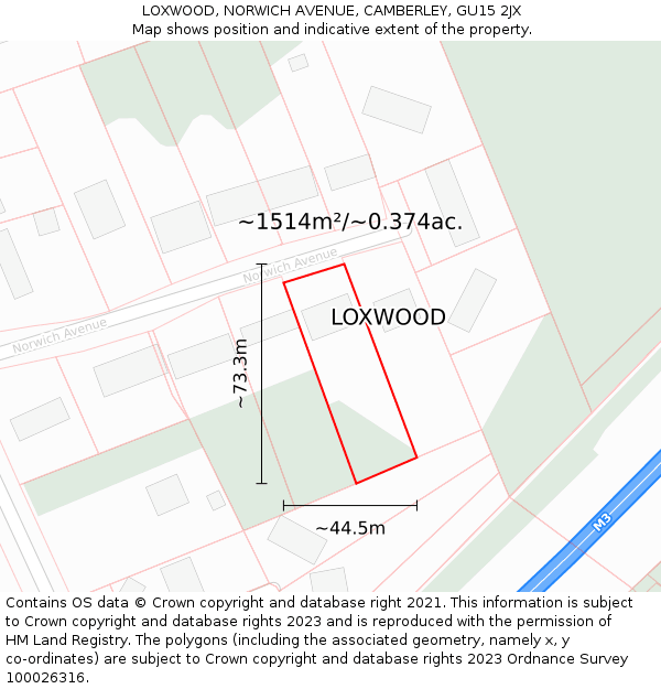 LOXWOOD, NORWICH AVENUE, CAMBERLEY, GU15 2JX: Plot and title map