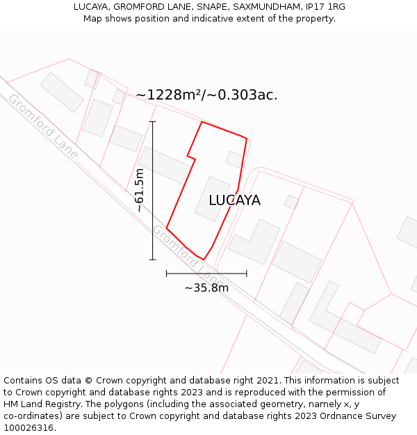 LUCAYA, GROMFORD LANE, SNAPE, SAXMUNDHAM, IP17 1RG: Plot and title map