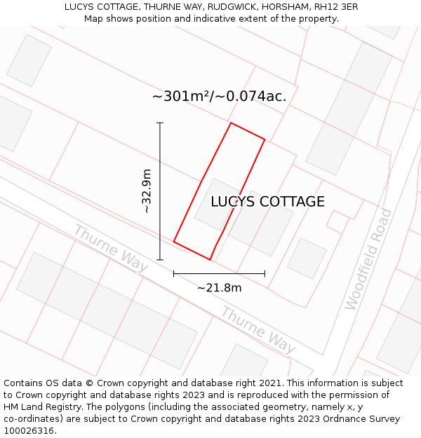 LUCYS COTTAGE, THURNE WAY, RUDGWICK, HORSHAM, RH12 3ER: Plot and title map