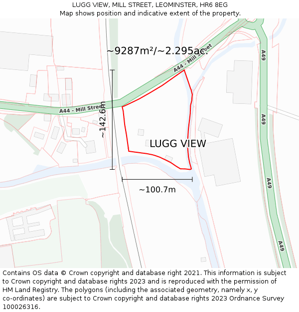 LUGG VIEW, MILL STREET, LEOMINSTER, HR6 8EG: Plot and title map