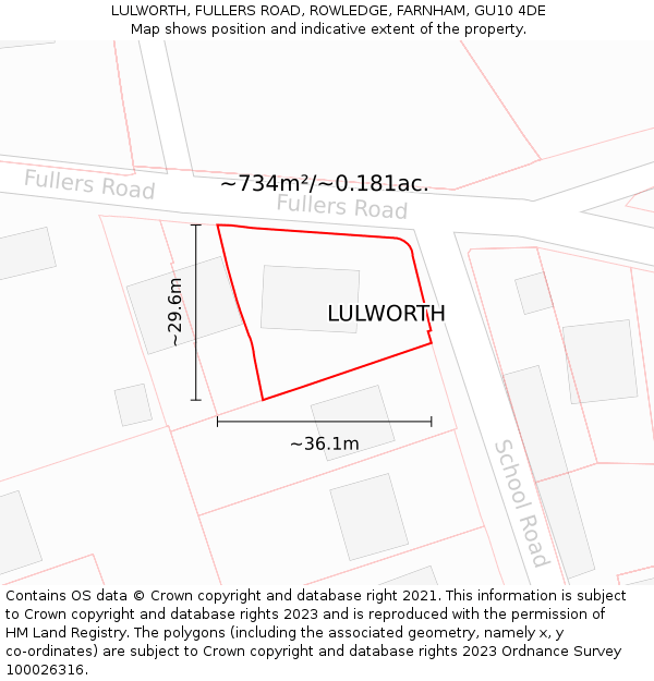 LULWORTH, FULLERS ROAD, ROWLEDGE, FARNHAM, GU10 4DE: Plot and title map