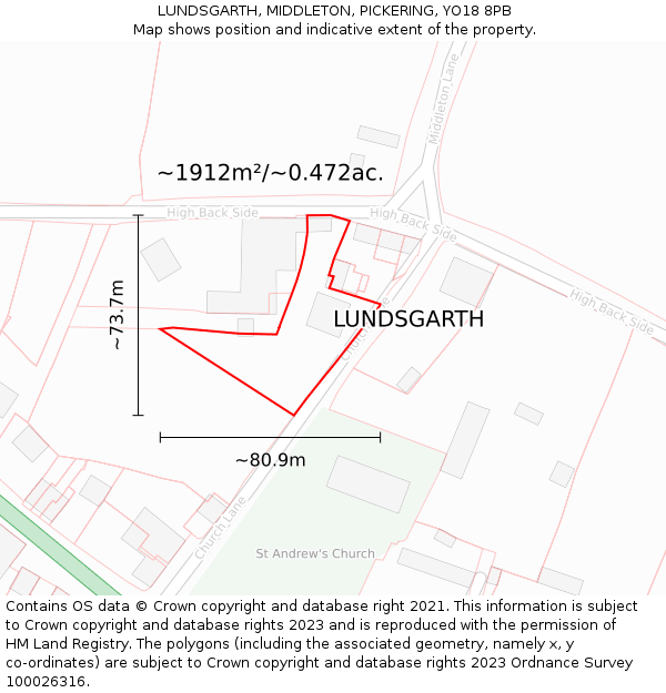 LUNDSGARTH, MIDDLETON, PICKERING, YO18 8PB: Plot and title map