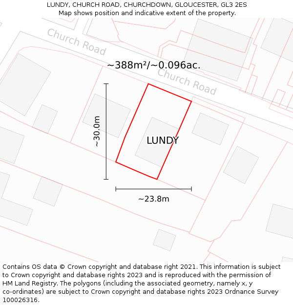 LUNDY, CHURCH ROAD, CHURCHDOWN, GLOUCESTER, GL3 2ES: Plot and title map