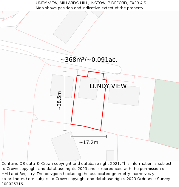 LUNDY VIEW, MILLARDS HILL, INSTOW, BIDEFORD, EX39 4JS: Plot and title map