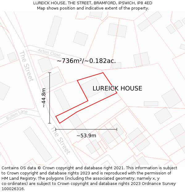 LUREICK HOUSE, THE STREET, BRAMFORD, IPSWICH, IP8 4ED: Plot and title map