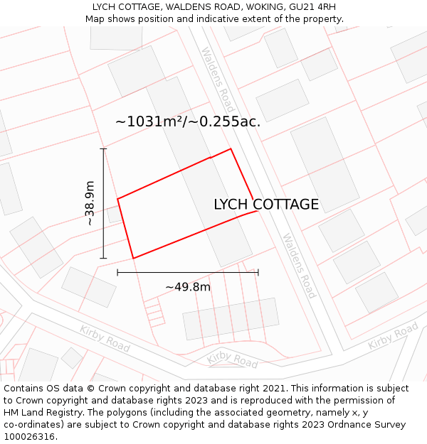 LYCH COTTAGE, WALDENS ROAD, WOKING, GU21 4RH: Plot and title map