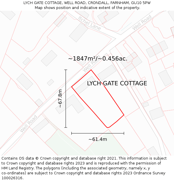 LYCH GATE COTTAGE, WELL ROAD, CRONDALL, FARNHAM, GU10 5PW: Plot and title map