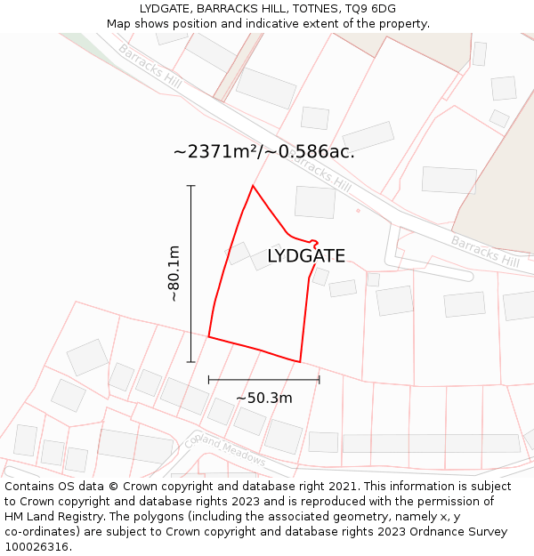 LYDGATE, BARRACKS HILL, TOTNES, TQ9 6DG: Plot and title map