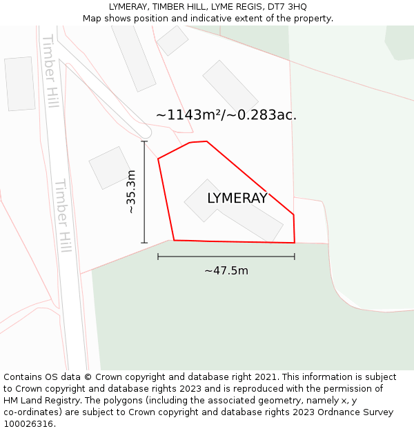 LYMERAY, TIMBER HILL, LYME REGIS, DT7 3HQ: Plot and title map