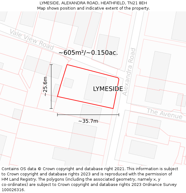 LYMESIDE, ALEXANDRA ROAD, HEATHFIELD, TN21 8EH: Plot and title map