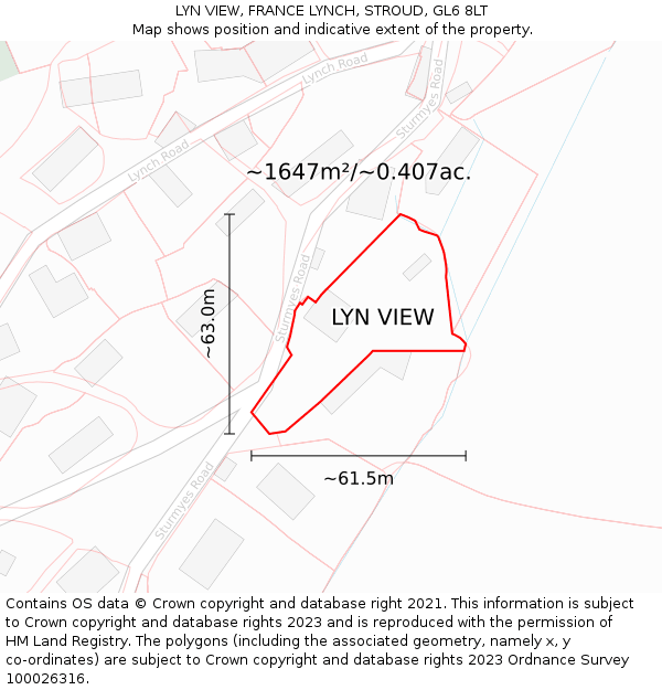 LYN VIEW, FRANCE LYNCH, STROUD, GL6 8LT: Plot and title map