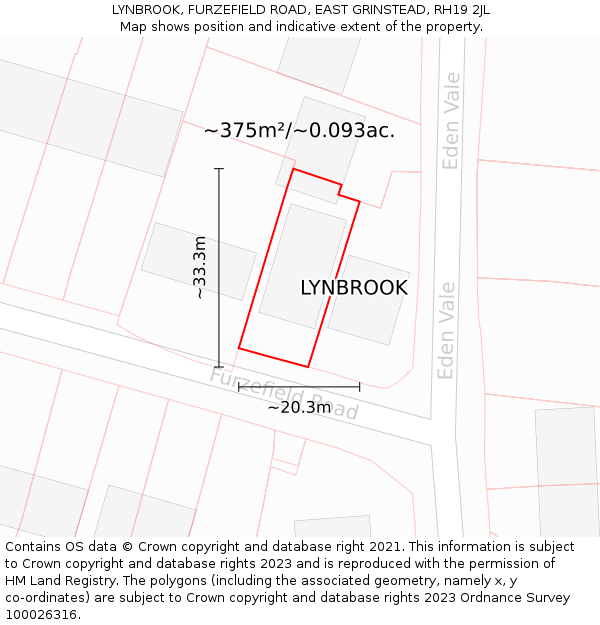 LYNBROOK, FURZEFIELD ROAD, EAST GRINSTEAD, RH19 2JL: Plot and title map