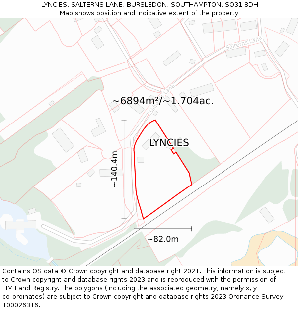 LYNCIES, SALTERNS LANE, BURSLEDON, SOUTHAMPTON, SO31 8DH: Plot and title map