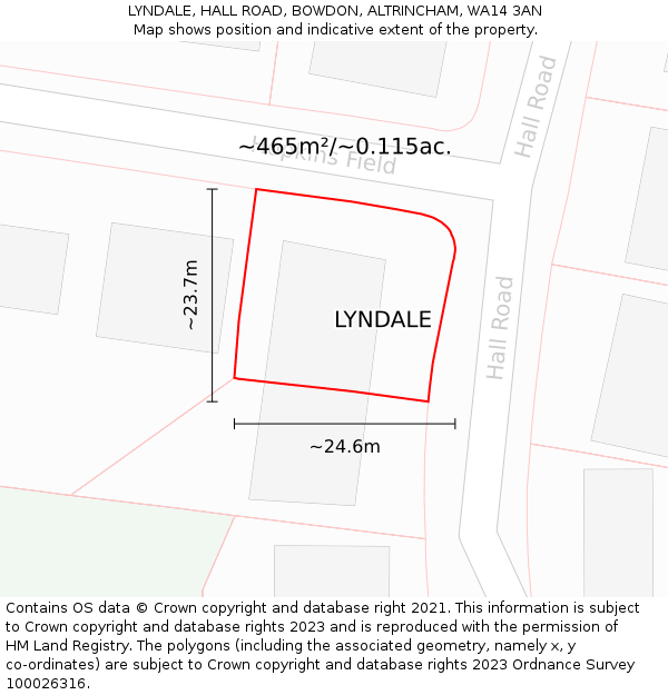 LYNDALE, HALL ROAD, BOWDON, ALTRINCHAM, WA14 3AN: Plot and title map