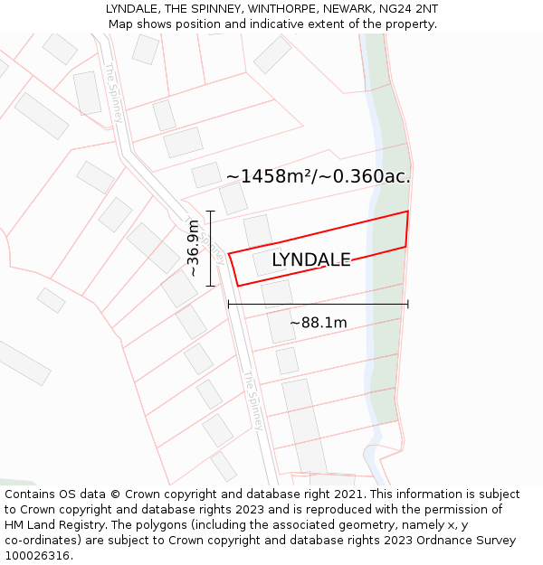 LYNDALE, THE SPINNEY, WINTHORPE, NEWARK, NG24 2NT: Plot and title map