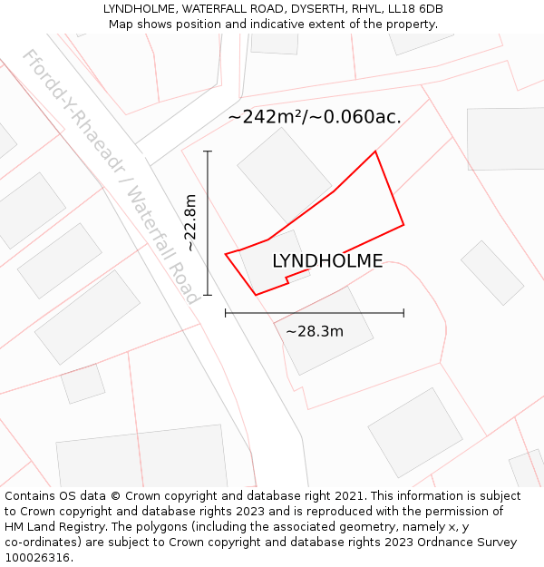 LYNDHOLME, WATERFALL ROAD, DYSERTH, RHYL, LL18 6DB: Plot and title map