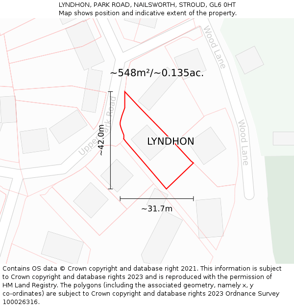 LYNDHON, PARK ROAD, NAILSWORTH, STROUD, GL6 0HT: Plot and title map