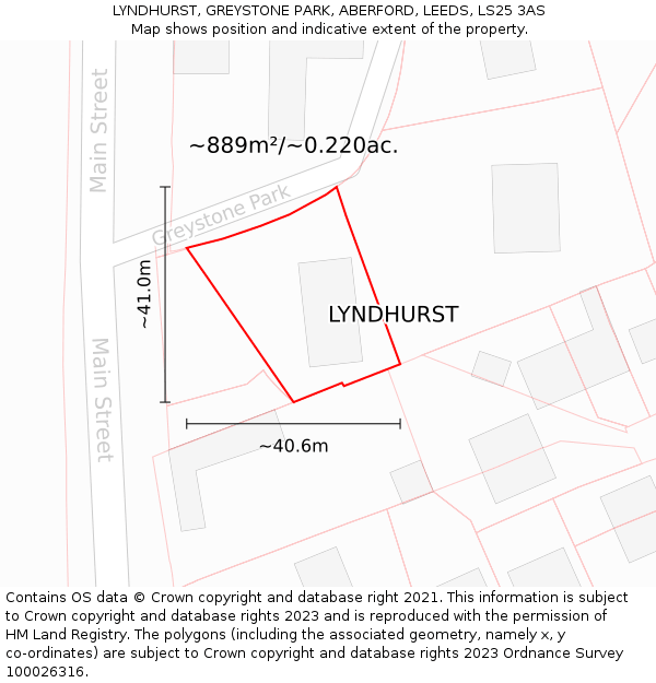 LYNDHURST, GREYSTONE PARK, ABERFORD, LEEDS, LS25 3AS: Plot and title map