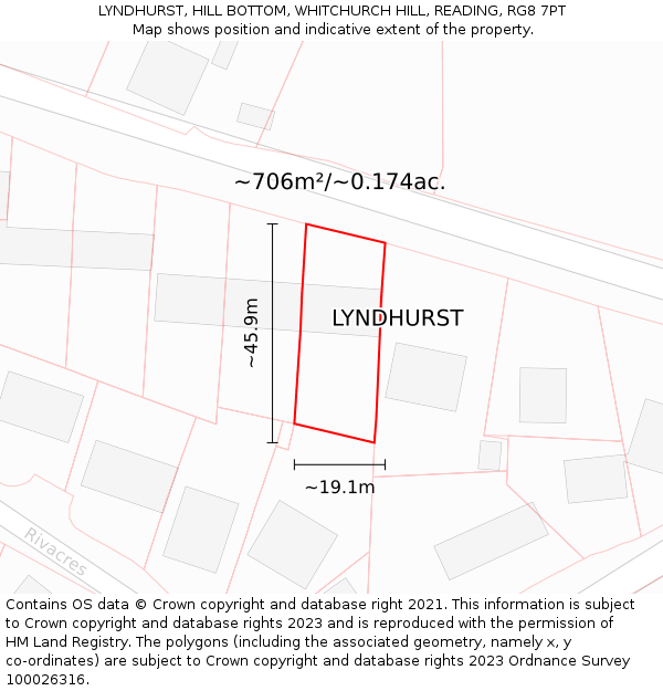 LYNDHURST, HILL BOTTOM, WHITCHURCH HILL, READING, RG8 7PT: Plot and title map