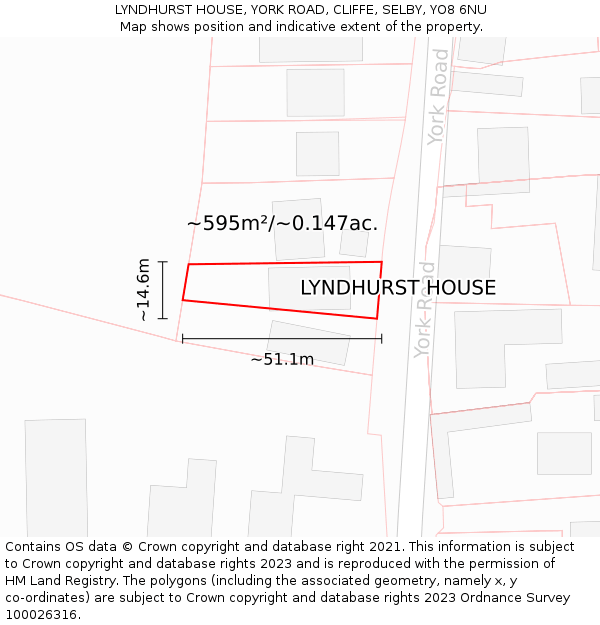 LYNDHURST HOUSE, YORK ROAD, CLIFFE, SELBY, YO8 6NU: Plot and title map