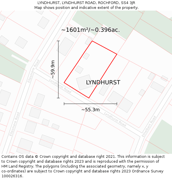 LYNDHURST, LYNDHURST ROAD, ROCHFORD, SS4 3JR: Plot and title map