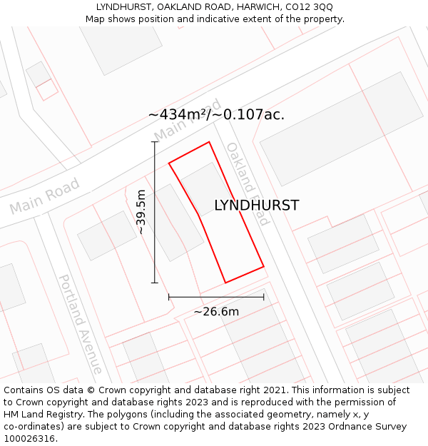 LYNDHURST, OAKLAND ROAD, HARWICH, CO12 3QQ: Plot and title map