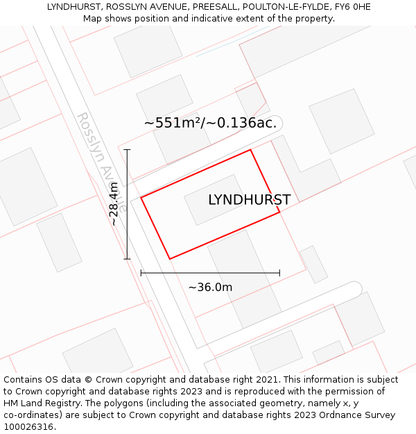 LYNDHURST, ROSSLYN AVENUE, PREESALL, POULTON-LE-FYLDE, FY6 0HE: Plot and title map