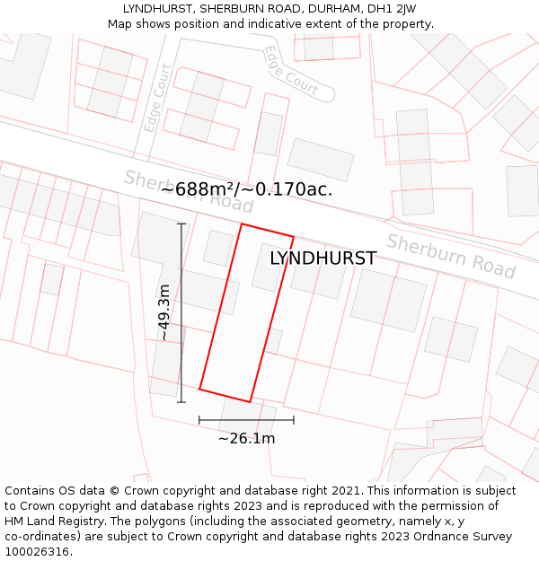 LYNDHURST, SHERBURN ROAD, DURHAM, DH1 2JW: Plot and title map