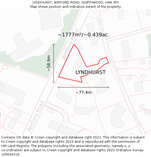 LYNDHURST, WATFORD ROAD, NORTHWOOD, HA6 3PY: Plot and title map