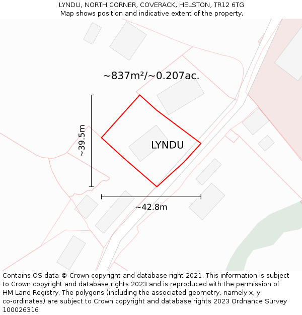 LYNDU, NORTH CORNER, COVERACK, HELSTON, TR12 6TG: Plot and title map