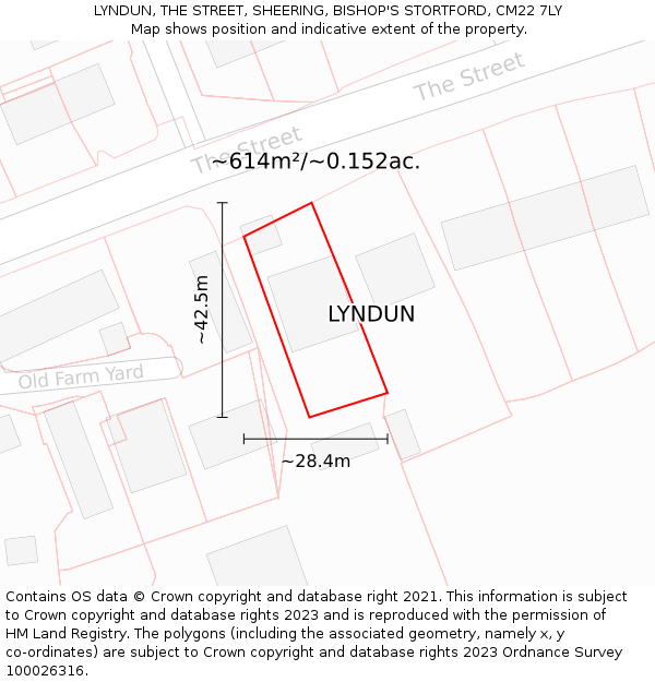 LYNDUN, THE STREET, SHEERING, BISHOP'S STORTFORD, CM22 7LY: Plot and title map