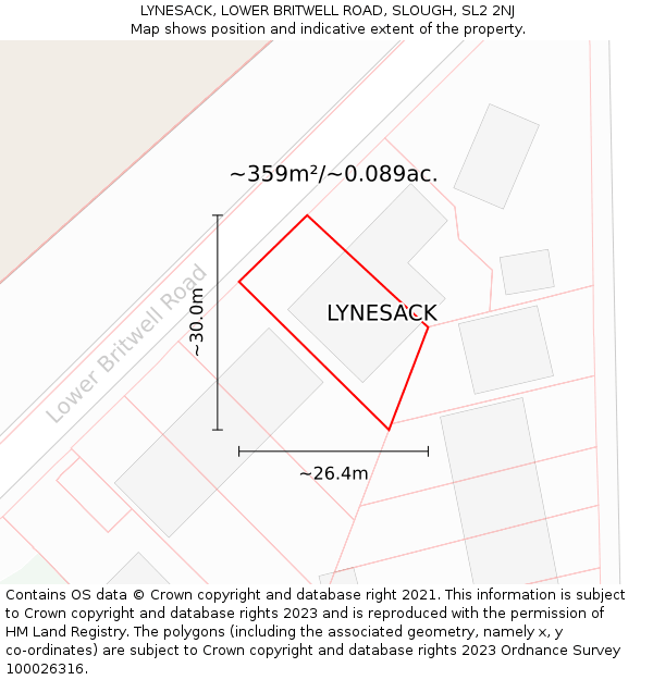 LYNESACK, LOWER BRITWELL ROAD, SLOUGH, SL2 2NJ: Plot and title map