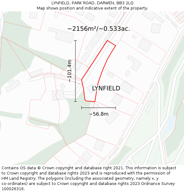 LYNFIELD, PARK ROAD, DARWEN, BB3 2LQ: Plot and title map