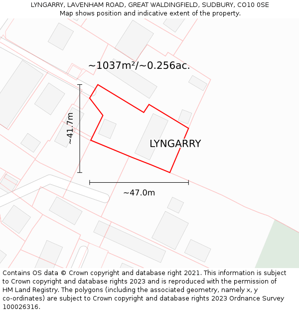 LYNGARRY, LAVENHAM ROAD, GREAT WALDINGFIELD, SUDBURY, CO10 0SE: Plot and title map