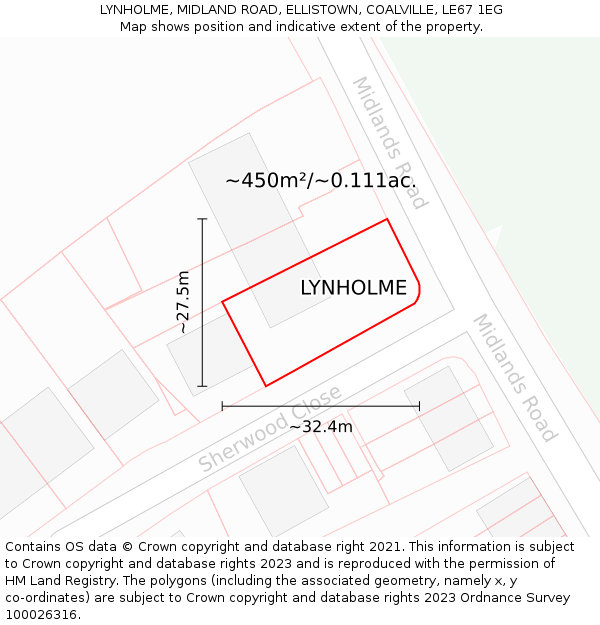 LYNHOLME, MIDLAND ROAD, ELLISTOWN, COALVILLE, LE67 1EG: Plot and title map