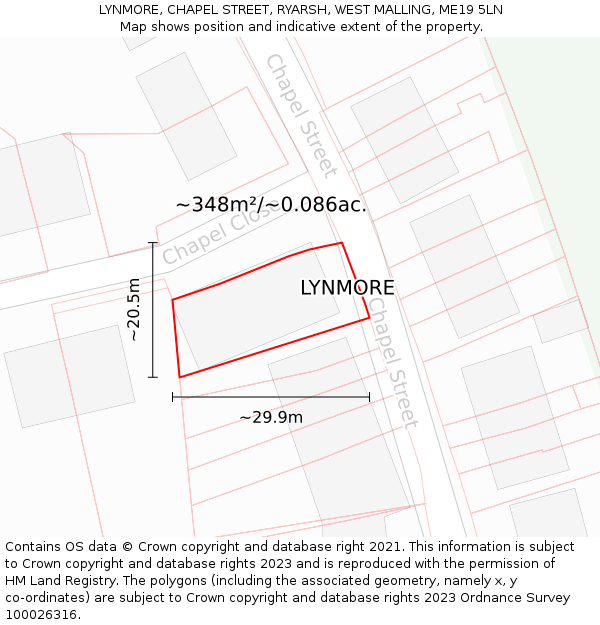 LYNMORE, CHAPEL STREET, RYARSH, WEST MALLING, ME19 5LN: Plot and title map