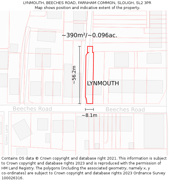 LYNMOUTH, BEECHES ROAD, FARNHAM COMMON, SLOUGH, SL2 3PR: Plot and title map