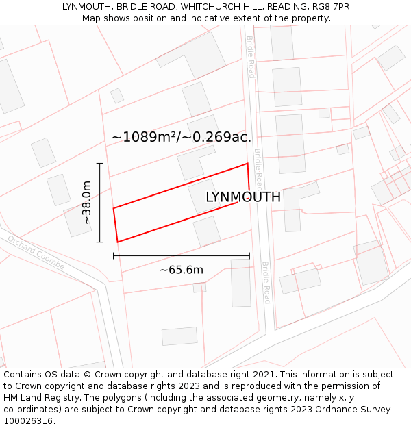 LYNMOUTH, BRIDLE ROAD, WHITCHURCH HILL, READING, RG8 7PR: Plot and title map