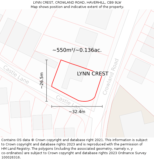 LYNN CREST, CROWLAND ROAD, HAVERHILL, CB9 9LW: Plot and title map