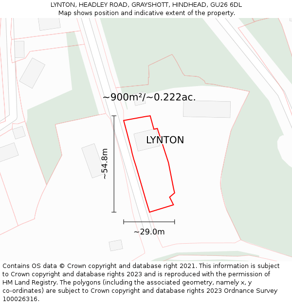 LYNTON, HEADLEY ROAD, GRAYSHOTT, HINDHEAD, GU26 6DL: Plot and title map