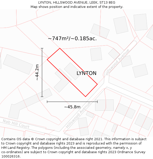 LYNTON, HILLSWOOD AVENUE, LEEK, ST13 8EG: Plot and title map