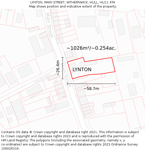 LYNTON, MAIN STREET, WITHERNWICK, HULL, HU11 4TA: Plot and title map