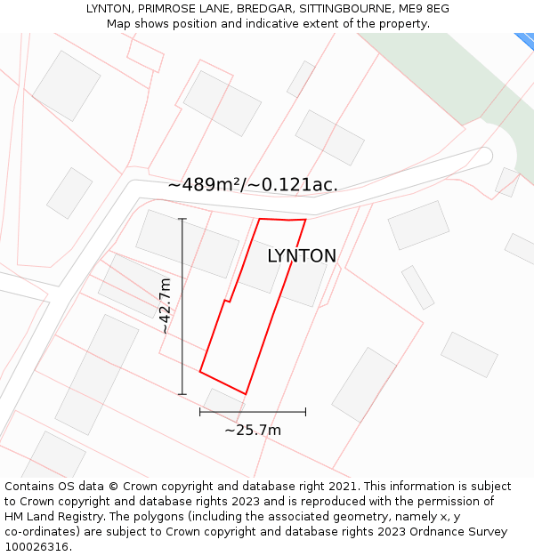 LYNTON, PRIMROSE LANE, BREDGAR, SITTINGBOURNE, ME9 8EG: Plot and title map